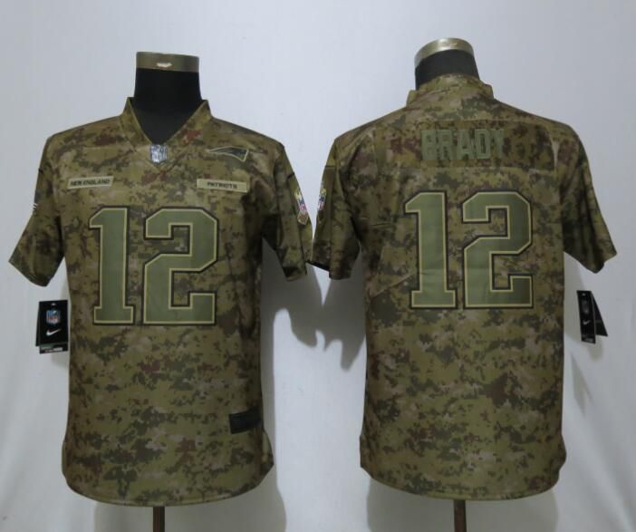 Women New England Patriots #12 Brady Nike Camo Salute to Service Limited NFL Jersey->youth nfl jersey->Youth Jersey